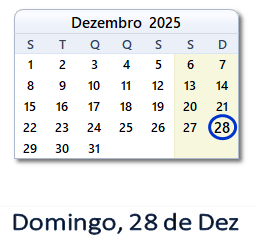 28 Dezembro 2025 calendario