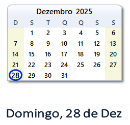 28 Dezembro 2025 calendario