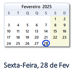 28 Fevereiro 2025 calendario