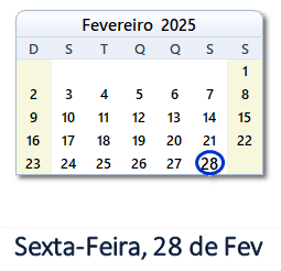 28 Fevereiro 2025 calendario