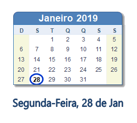 28 Janeiro 2019 calendario