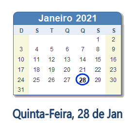 28 Janeiro 2021 calendario