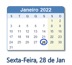 28 Janeiro 2022 calendario