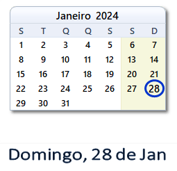 28 Janeiro 2024 calendario