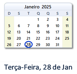 28 Janeiro 2025 calendario