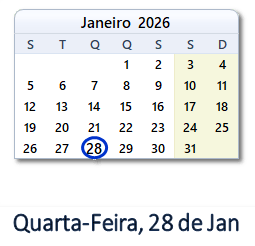 28 Janeiro 2026 calendario