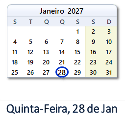 28 Janeiro 2027 calendario