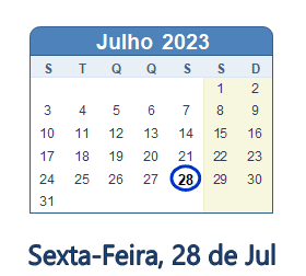 28 Julho 2023 calendario