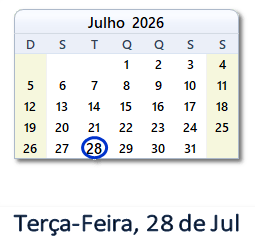 28 Julho 2026 calendario