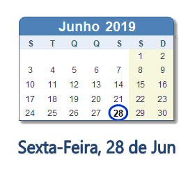 28 Junho 2019 calendario