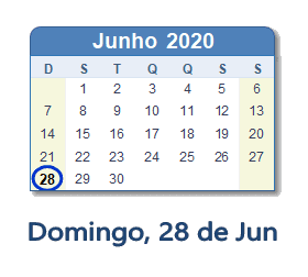28 Junho 2020 calendario