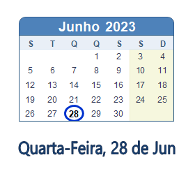 28 Junho 2023 calendario