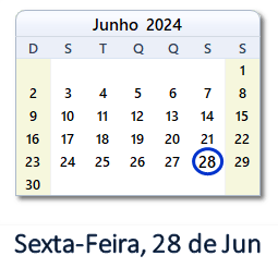 28 Junho 2024 calendario