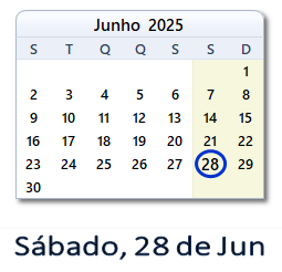 28 Junho 2025 calendario