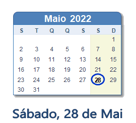 28 Maio 2022 calendario