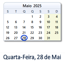 28 Maio 2025 calendario