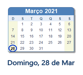 28 Março 2021 calendario