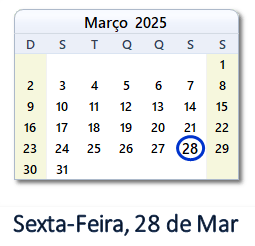 28 Março 2025 calendario