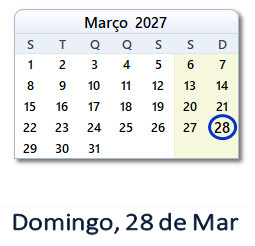 28 Março 2027 calendario