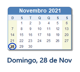 28 Novembro 2021 calendario