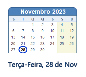 28 Novembro 2023 calendario