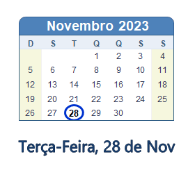 28 Novembro 2023 calendario