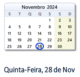 28 Novembro 2024 calendario