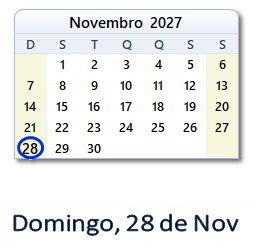28 Novembro 2027 calendario