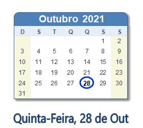28 Outubro 2021 calendario