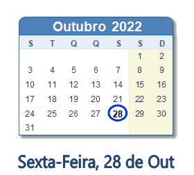 28 Outubro 2022 calendario