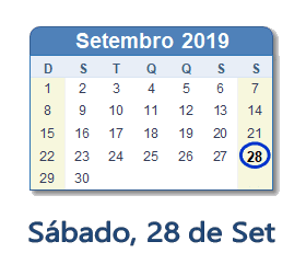 28 Setembro 2019 calendario