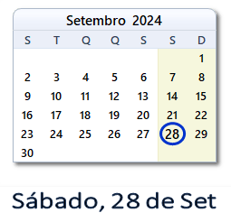 28 Setembro 2024 calendario