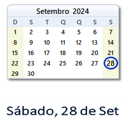 28 Setembro 2024 calendario