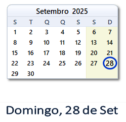 28 Setembro 2025 calendario