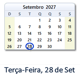 28 Setembro 2027 calendario