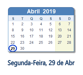29 Abril 2019 calendario