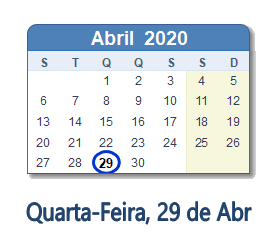 29 Abril 2020 calendario