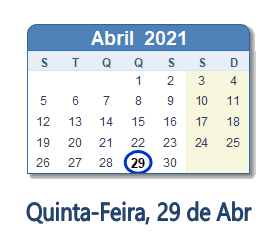 29 Abril 2021 calendario