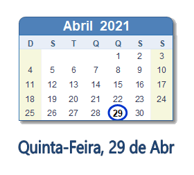 29 Abril 2021 calendario
