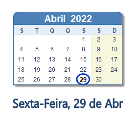 29 Abril 2022 calendario