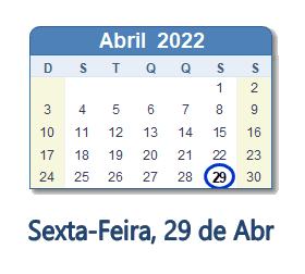29 Abril 2022 calendario