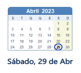 29 Abril 2023 calendario