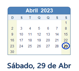 29 Abril 2023 calendario