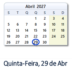 29 Abril 2027 calendario