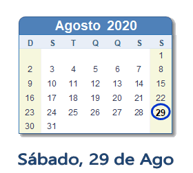 29 Agosto 2020 calendario