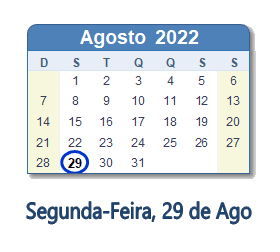 29 Agosto 2022 calendario