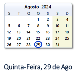 29 Agosto 2024 calendario