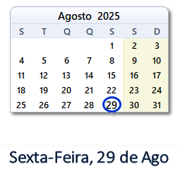 29 Agosto 2025 calendario