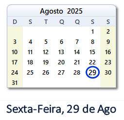 29 Agosto 2025 calendario