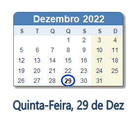 29 Dezembro 2022 calendario